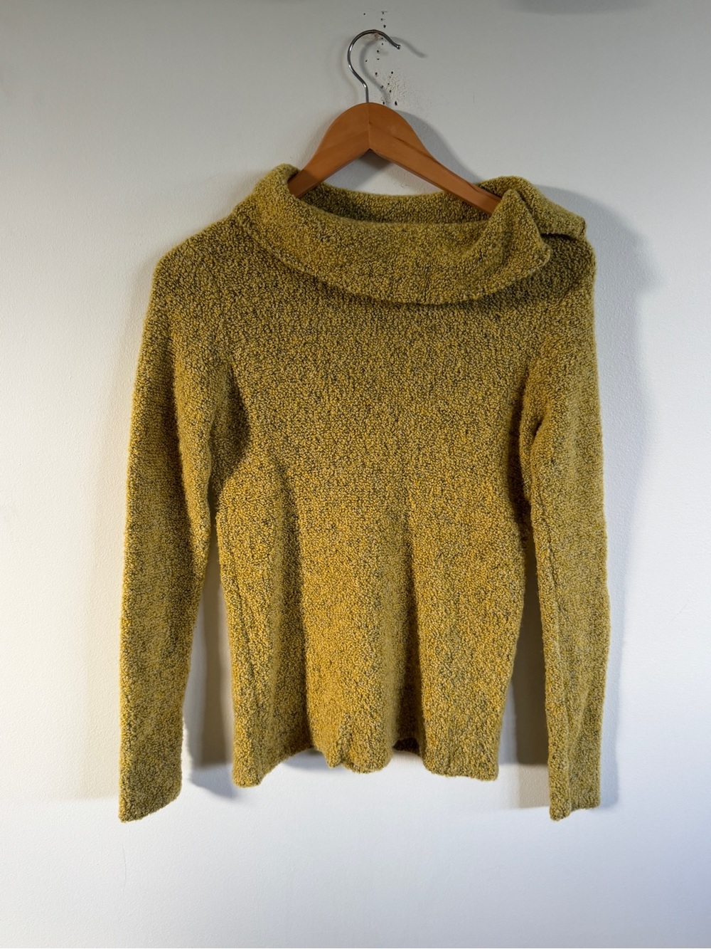 Eileen Fisher Mustard Bouclé Split Neck Sweater cashmere wool XS